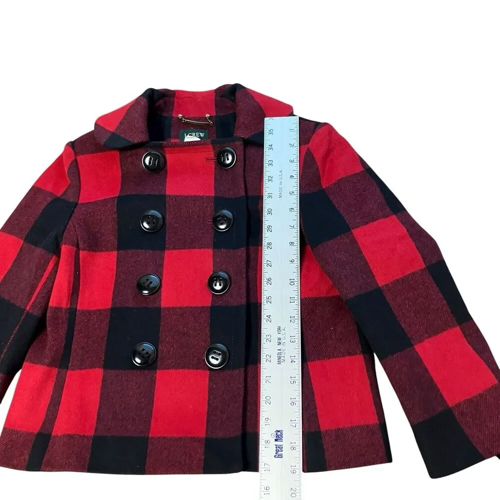 J Crew Womens 2 Red Black Buffalo Plaid Wool‎ Peacoat Fall Lumberjack - Picture 5 of 16